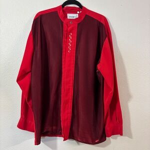 Pronti Collection by Phita Red Mesh Button Up Shirt XXL Mandarin Collar Moon